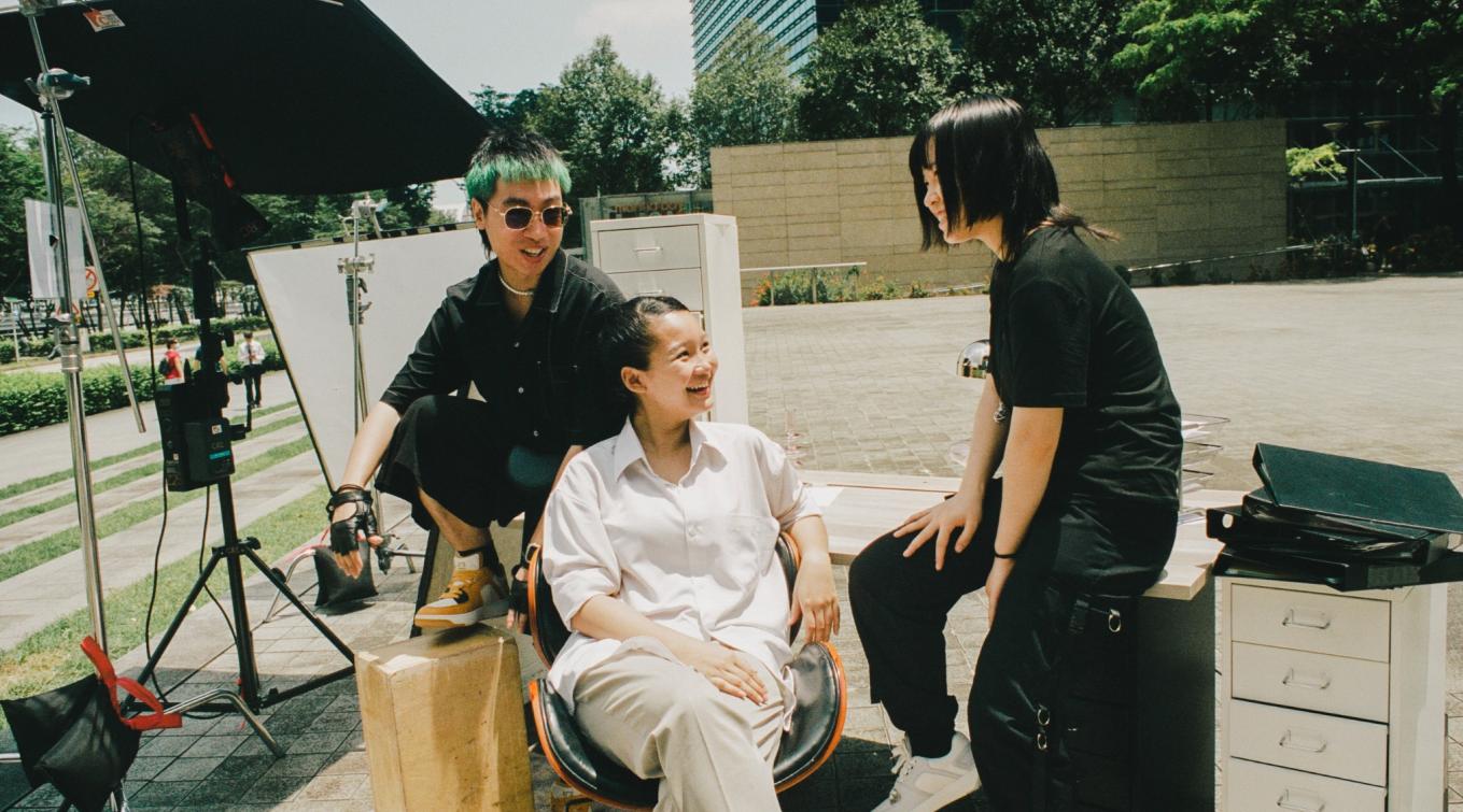 Winning team of Fashion students: Joseph, Zuzu and Nagi